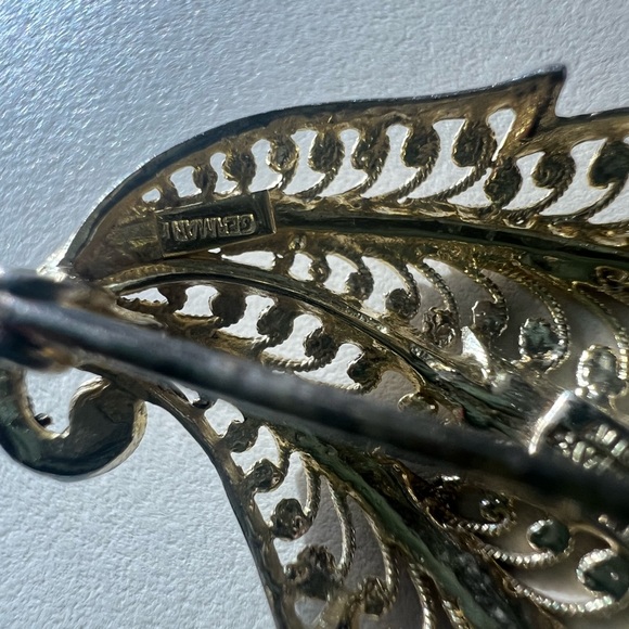 Alice Caviness Brooch Sterling Marcasite Vermeil Filigree Leaf Brooch Germany - Picture 4 of 11